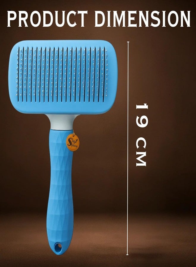Sage Square Self Cleaning Rectangle Brush for Dogs & Cats | Heavy Duty Deshedding Tool with Back Button | Rubberised Handle | Grooming Comb for Thick Hair & Tangles | Easy Clean | 19cm Random Colour - Image 3